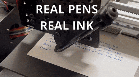 Robot handwriting a poem with real pen and ink